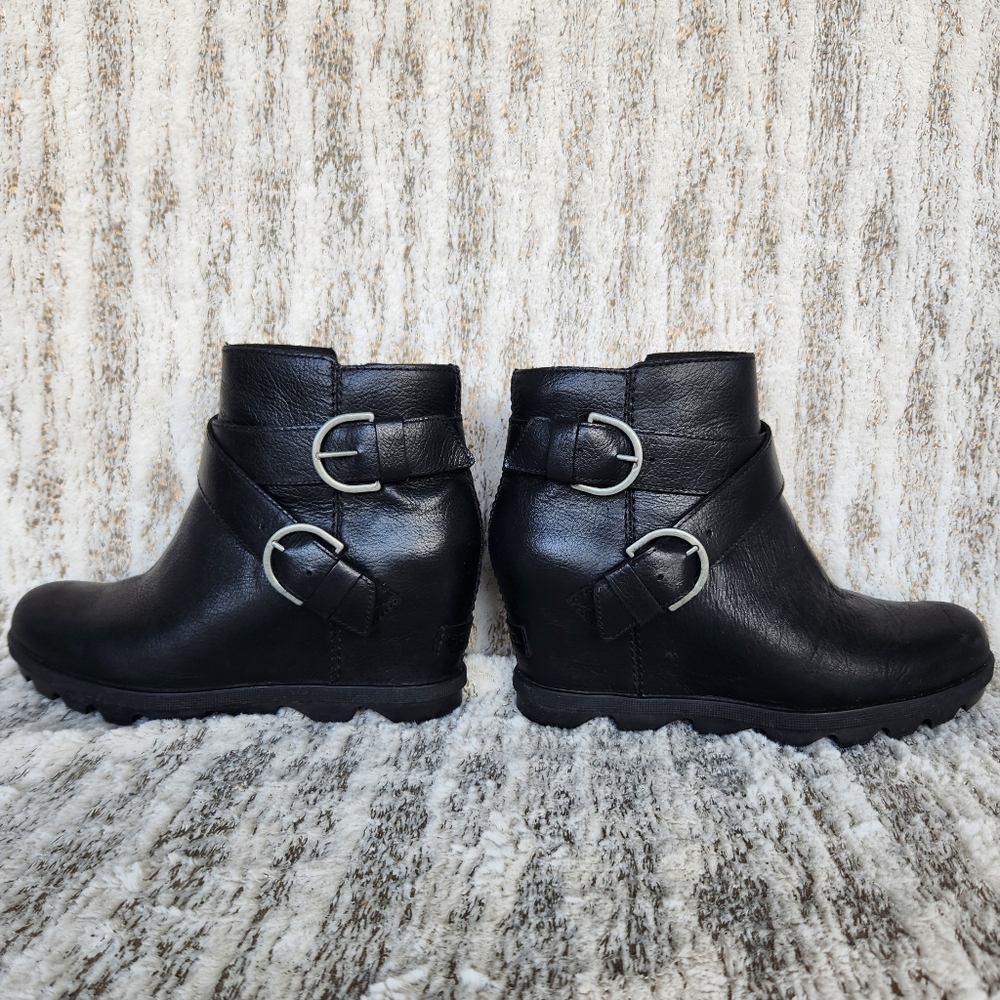 Sorel "Joan of Arctic Wedge II Buckle Bootie" WP Black Leather | Women's Size 8 - Picture 8 of 14